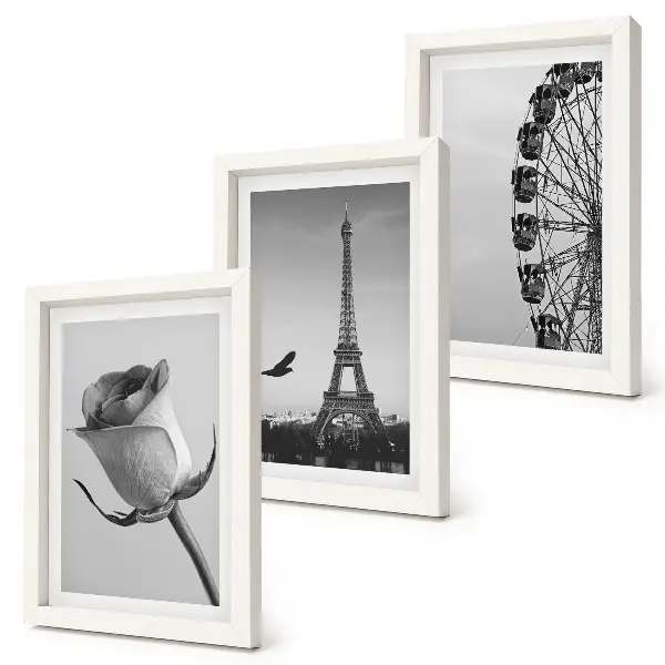 Trittico incorniciato con stampa della Torre Eiffel rosa e della ruota panoramica in bianco e nero