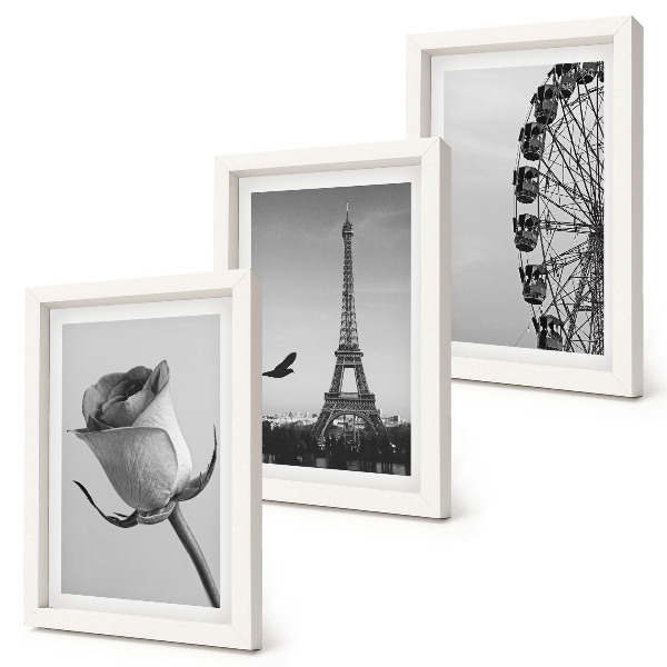 Trittico incorniciato Torre Eiffel rosa e ruota panoramica in bianco e nero