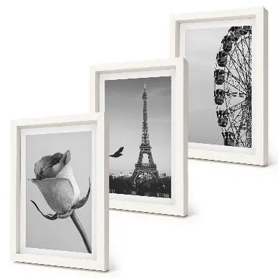 Trittico incorniciato con stampa della Torre Eiffel rosa e della ruota panoramica in bianco e nero