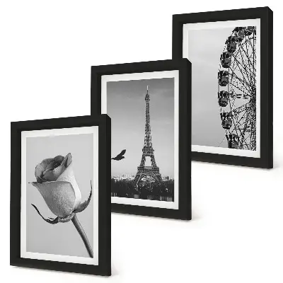 Trittico incorniciato con stampa della Torre Eiffel rosa e della ruota panoramica in bianco e nero