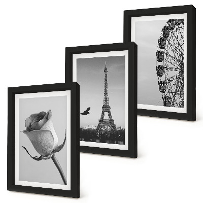 Trittico incorniciato Torre Eiffel rosa e ruota panoramica in bianco e nero