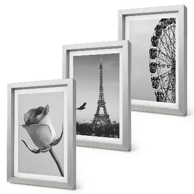 Trittico incorniciato con stampa della Torre Eiffel rosa e della ruota panoramica in bianco e nero