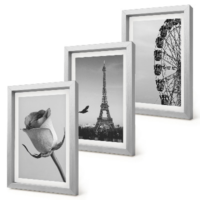 Trittico incorniciato Torre Eiffel rosa e ruota panoramica in bianco e nero