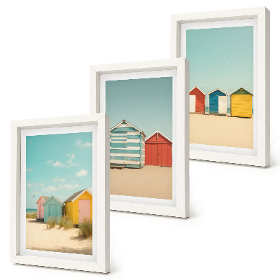 Trittico incorniciato Case colorate sulla spiaggia in una giornata di sole