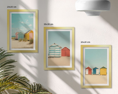 Trittico incorniciato Case colorate sulla spiaggia in una giornata di sole