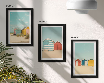 Trittico incorniciato Case colorate sulla spiaggia in una giornata di sole