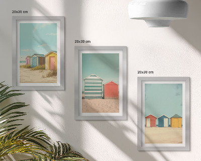 Composizione di 3 quadri Colorate case sulla spiaggia sotto il sole estivo