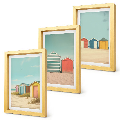 Composizione di 3 quadri Colorate case sulla spiaggia sotto il sole estivo