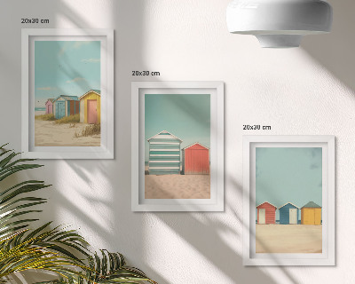 Composizione di 3 quadri Colorate case sulla spiaggia sotto il sole estivo