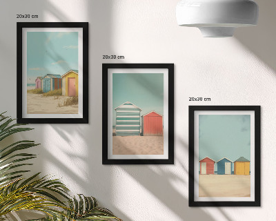 Composizione di 3 quadri Colorate case sulla spiaggia sotto il sole estivo