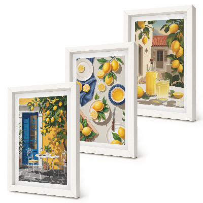 Trittico incorniciato Giardino di limoni con limoni e bevande sul tavolo