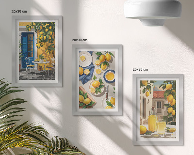 Trittico incorniciato Giardino di limoni con limoni e bevande sul tavolo