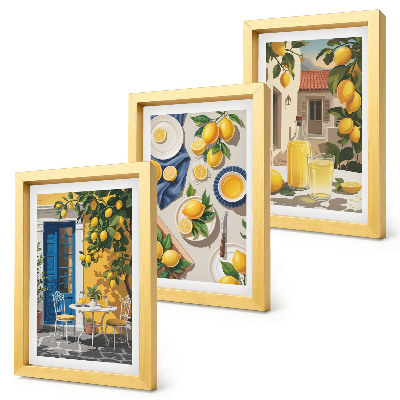 Trittico incorniciato Giardino di limoni con limoni e bevande sul tavolo