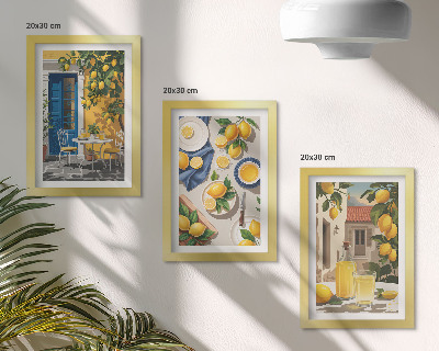 Trittico incorniciato Giardino di limoni con limoni e bevande sul tavolo