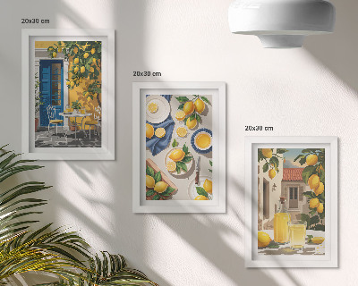 Trittico incorniciato Giardino di limoni con limoni e bevande sul tavolo