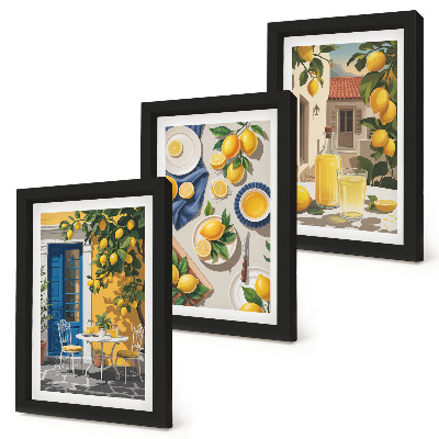 Trittico incorniciato Giardino di limoni con limoni e bevande sul tavolo