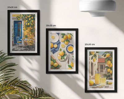 Trittico incorniciato Giardino di limoni con limoni e bevande sul tavolo