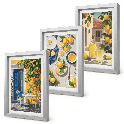 Trittico incorniciato Giardino di limoni con limoni e bevande sul tavolo