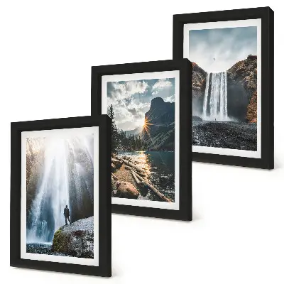 Composizione di 3 quadri con cascate in montagna e paesaggi naturali