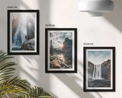 Composizione di 3 quadri con cascate in montagna e paesaggi naturali