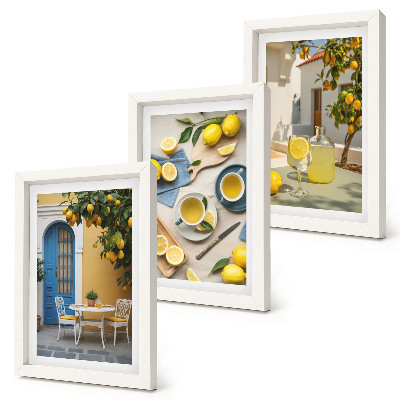 Trittico incorniciato limoni limonata porte blu viste estive
