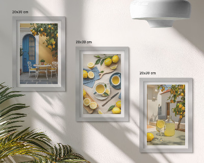 Trittico incorniciato limoni limonata porte blu viste estive