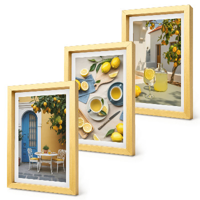 Trittico incorniciato limoni limonata porte blu viste estive