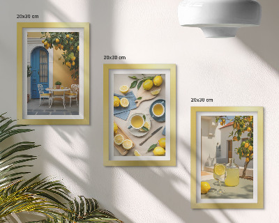 Trittico incorniciato limoni limonata porte blu viste estive