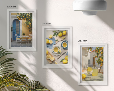 Trittico incorniciato limoni limonata porte blu viste estive