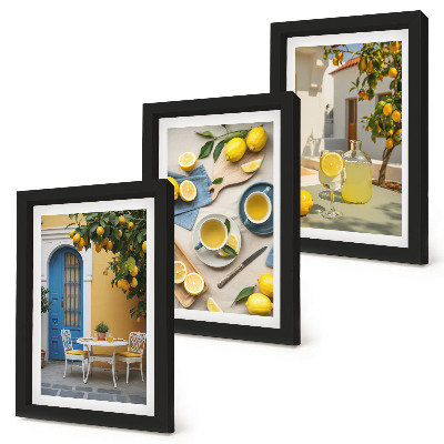Trittico incorniciato limoni limonata porte blu viste estive