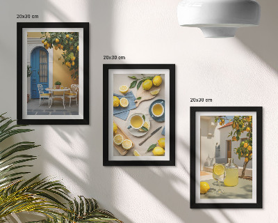 Trittico incorniciato limoni limonata porte blu viste estive