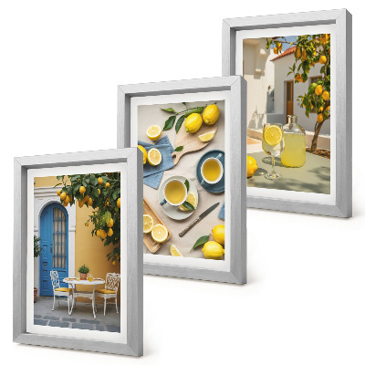 Trittico incorniciato limoni limonata porte blu viste estive