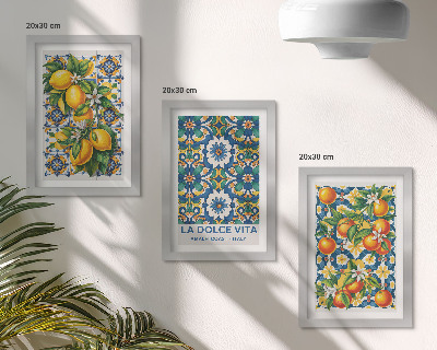 Composizione di 3 quadri Poster con motivi astratti di agrumi e colori vivaci