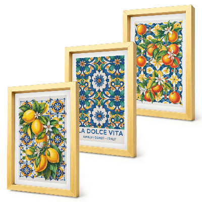 Composizione di 3 quadri Poster con motivi astratti di agrumi e colori vivaci