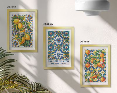 Composizione di 3 quadri Poster con motivi astratti di agrumi e colori vivaci