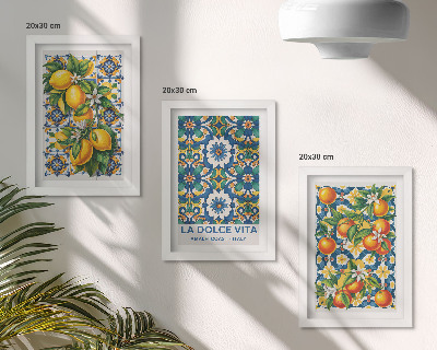 Composizione di 3 quadri Poster con motivi astratti di agrumi e colori vivaci