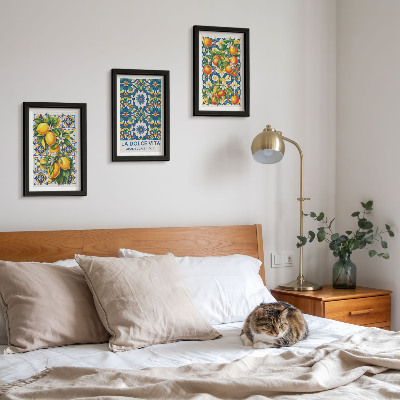 Composizione di 3 quadri Poster con motivi astratti di agrumi e colori vivaci