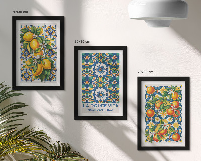 Composizione di 3 quadri Poster con motivi astratti di agrumi e colori vivaci