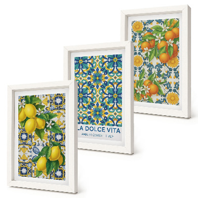 Trittico incorniciato Fiori di limone e arance in stile italiano