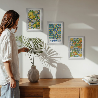 Trittico incorniciato Fiori di limone e arance in stile italiano