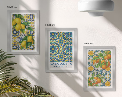 Trittico incorniciato Fiori di limone e arance in stile italiano