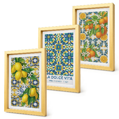 Trittico incorniciato Fiori di limone e arance in stile italiano