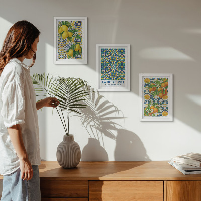 Trittico incorniciato Fiori di limone e arance in stile italiano