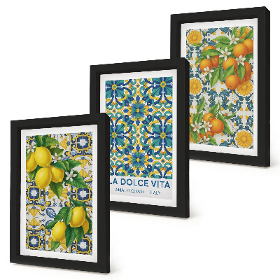 Trittico incorniciato Fiori di limone e arance in stile italiano