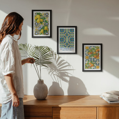 Trittico incorniciato Fiori di limone e arance in stile italiano