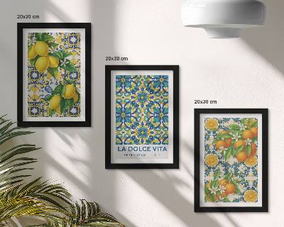 Trittico incorniciato Fiori di limone e arance in stile italiano