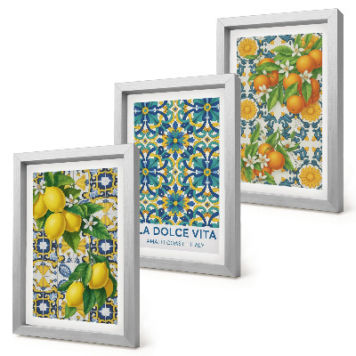 Trittico incorniciato Fiori di limone e arance in stile italiano