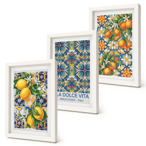 Composizione di 3 quadri Fiori di limone e arancio in motivi colorati