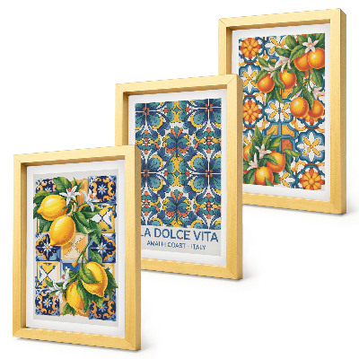 Composizione di 3 quadri Fiori di limone e arancio in motivi colorati