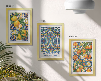 Composizione di 3 quadri Fiori di limone e arancio in motivi colorati